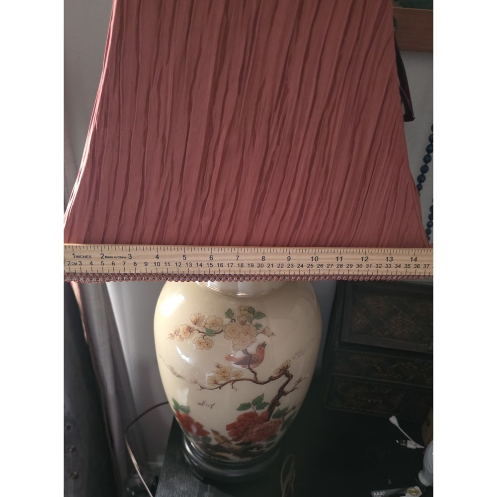 Vtg Asian Hand painted Glass Birds & Flowers Ginger Jar Table Lamp 30" - Picture 7 of 8